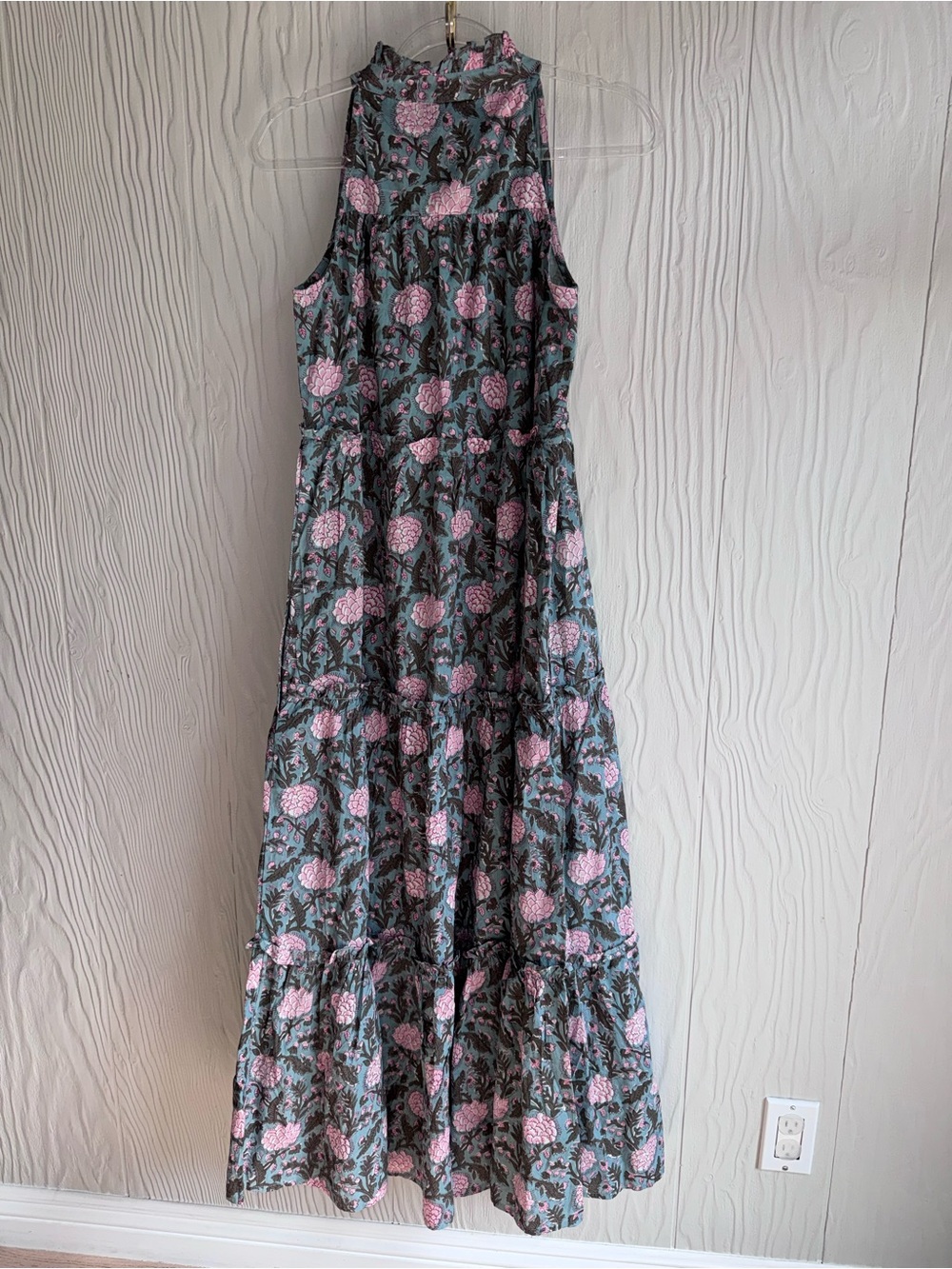 SLV Floral Tiered Maxi Dress in Pink and Green Sz: S-M 100% Cotton - Picture 2 of 12